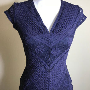 Paper Doll Small V-Neck Dark Blue Lacey Blouse